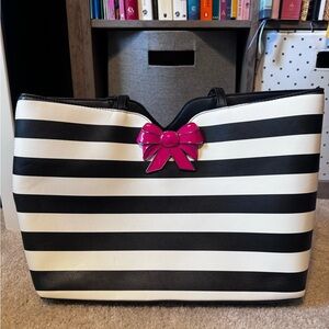 Betsey Johnson Black and White Tote with Pink Accent